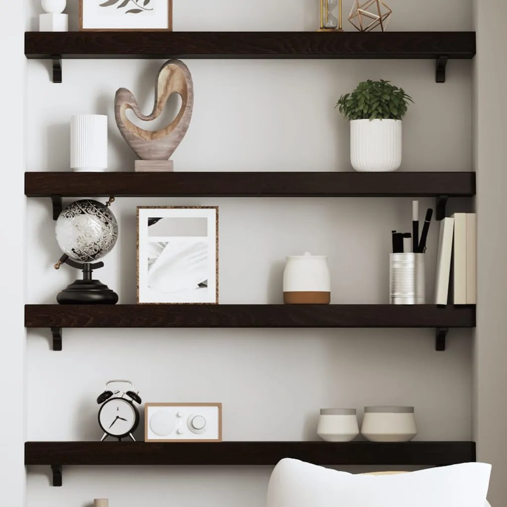 Ripiano muro marrone scuro 80x10x6 cm massello rovere trattato
