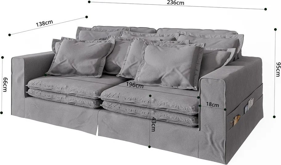 Divano grigio chiaro 236 cm Nora – Ropez