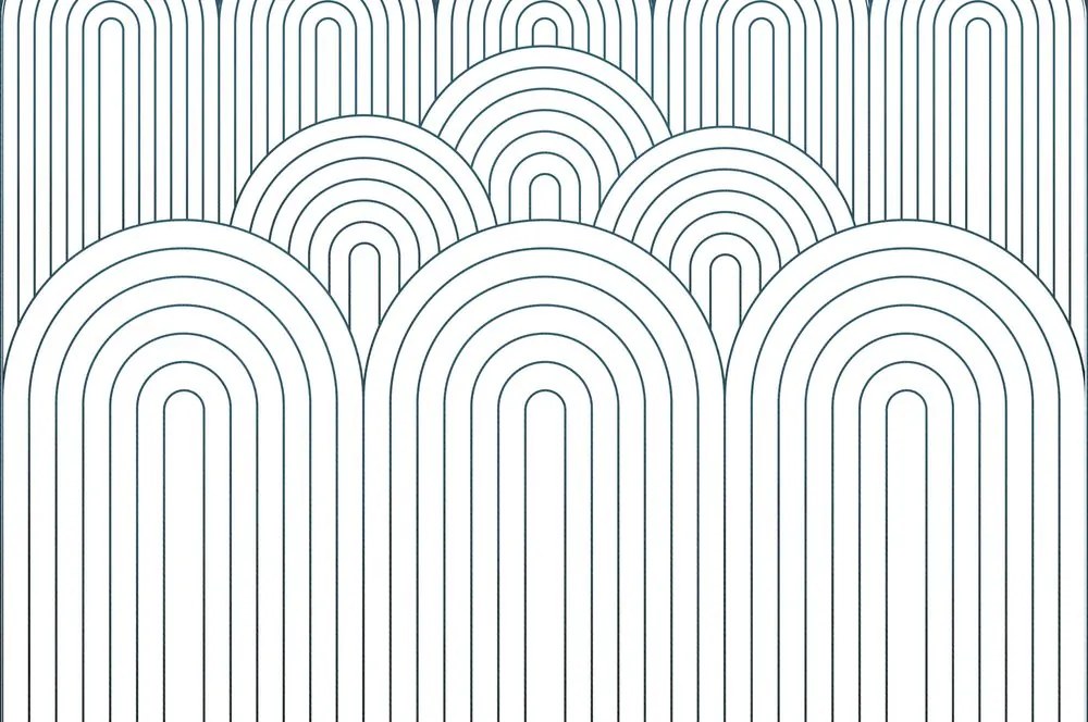Carta da parati – Motivo arcobaleno bianco-blu Mid-Century
