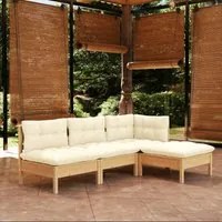 Set Divani da Giardino 4 pz con Cuscini Crema in Massello di Pino cod mxl 39737