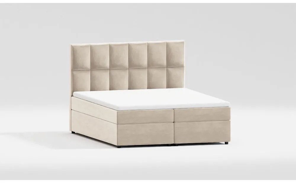 Letto matrimoniale imbottito bianco crema con spazio contenitivo 200x200 cm Flip - Ropez