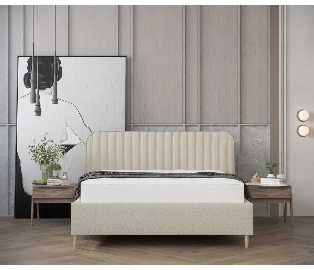 Letto matrimoniale imbottito beige con spazio contenitivo e rete 160x200 cm Noto - Maison de Rêve