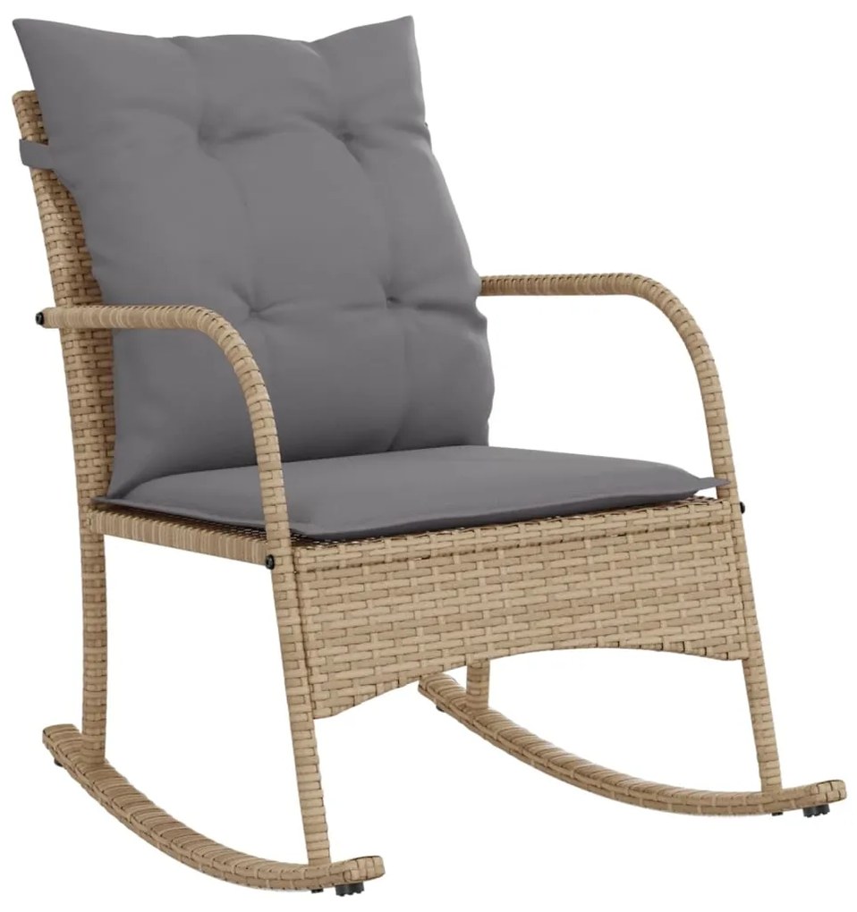 Sedia a dondolo da giardino con cuscini in polyrattan beige