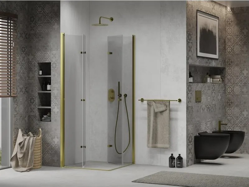 Mexen Lima Duo cabina doccia pieghevole 90 x 90 cm, trasparente, oro - 856-090-090-50-00-02