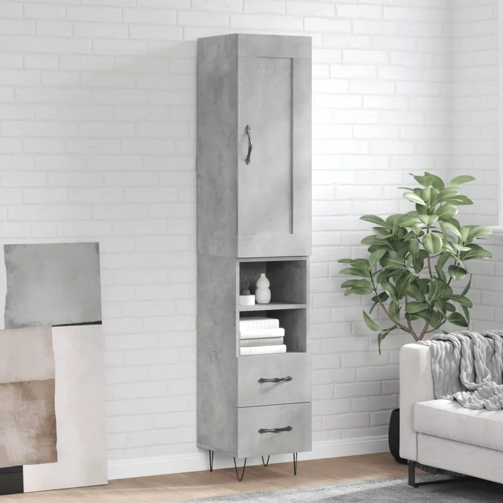 Credenza Grigio Cemento 34,5x34x180 Cm İn Legno Multistrato /