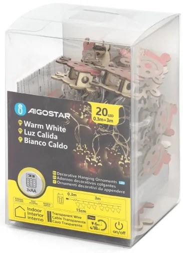 Aigostar - Catena luminosa natalizia a LED 20 LED/3x AA 3 m bianco caldo con renna