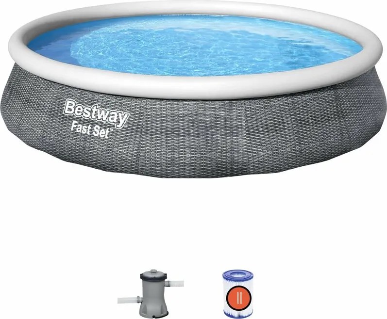 Piscina con Anello Tonda Autoportante 396x84 cm Rattan Grigio fast set Bestway 57376