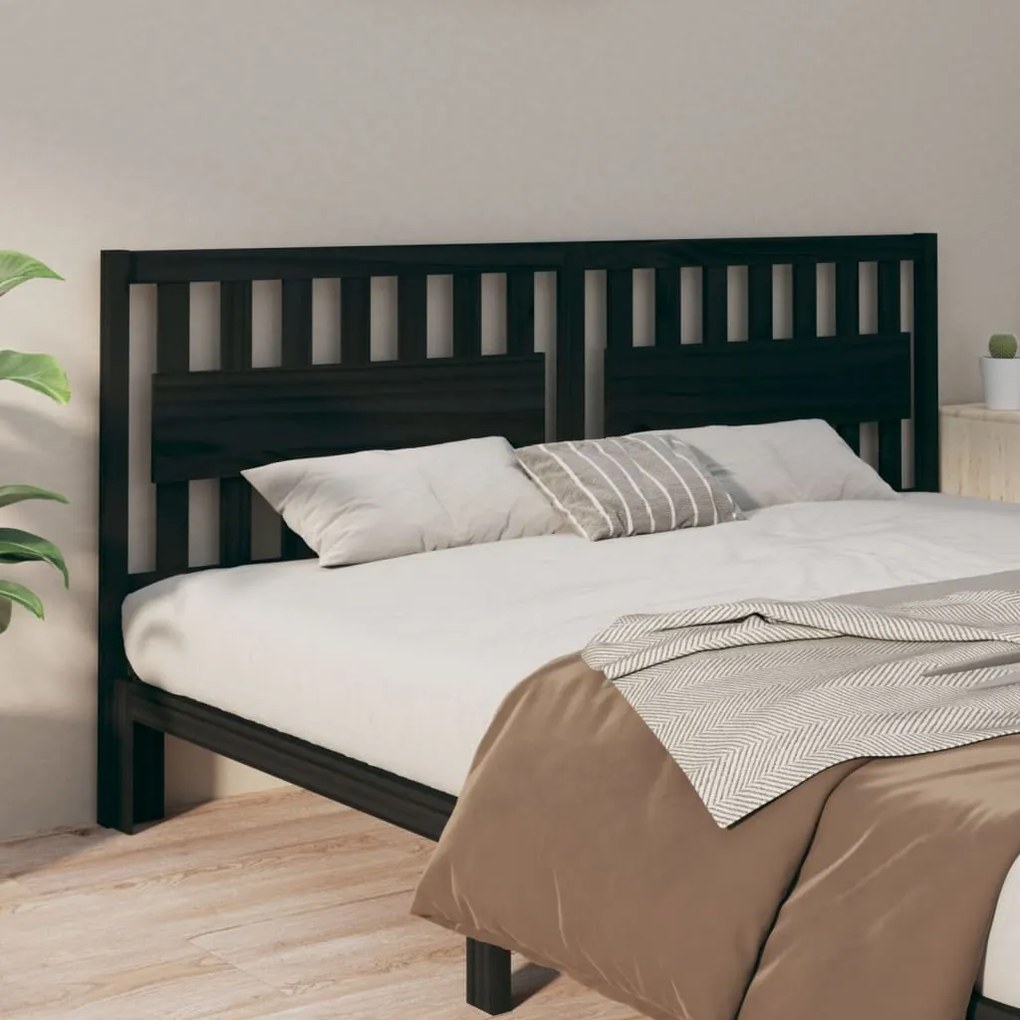 Testiera Per Letto Nera 205,5x4x100cm İn Legno Massello Di Pino /