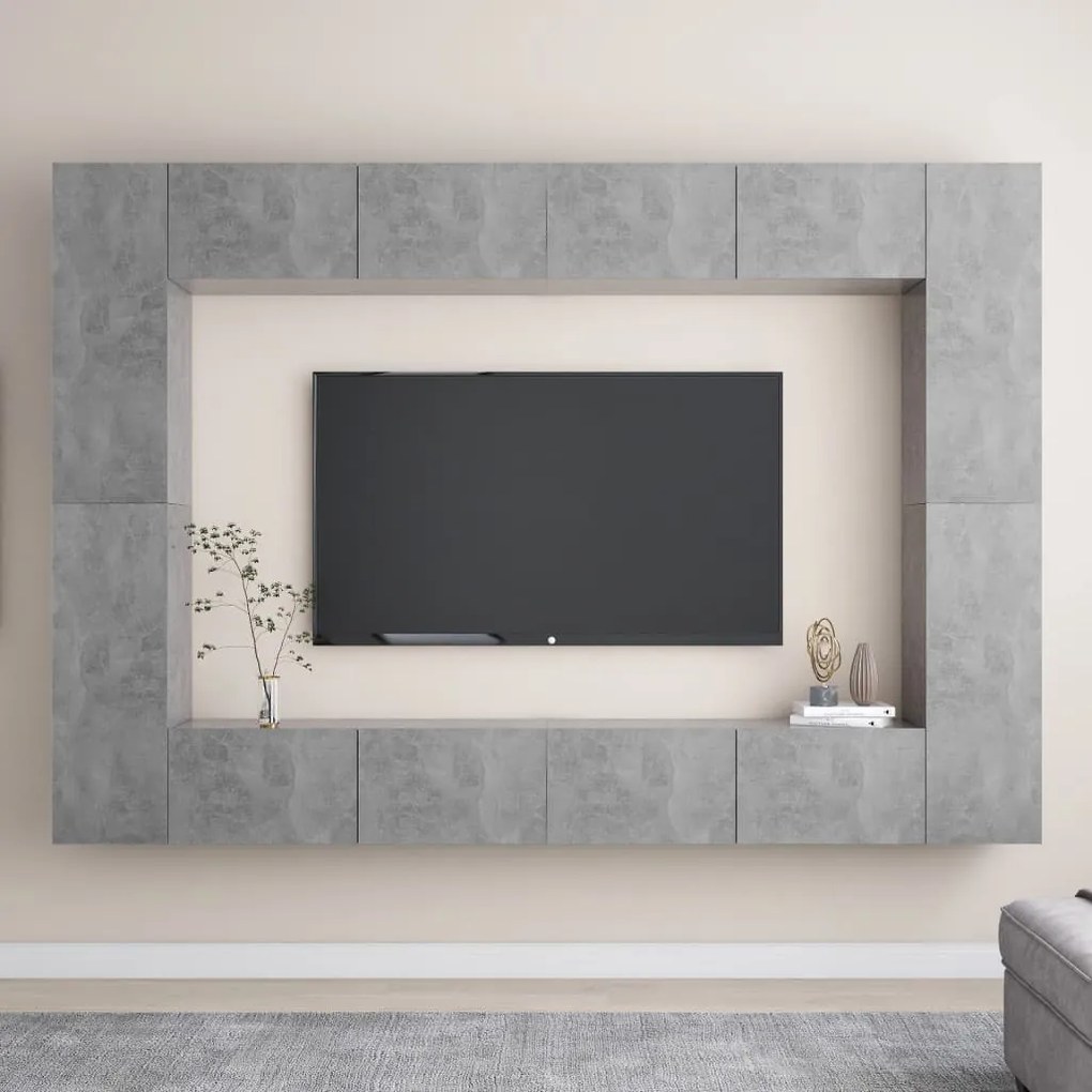 Set Di Mobili Porta Tv 8 Pz Grigio Cemento İn Legno Multistrato /