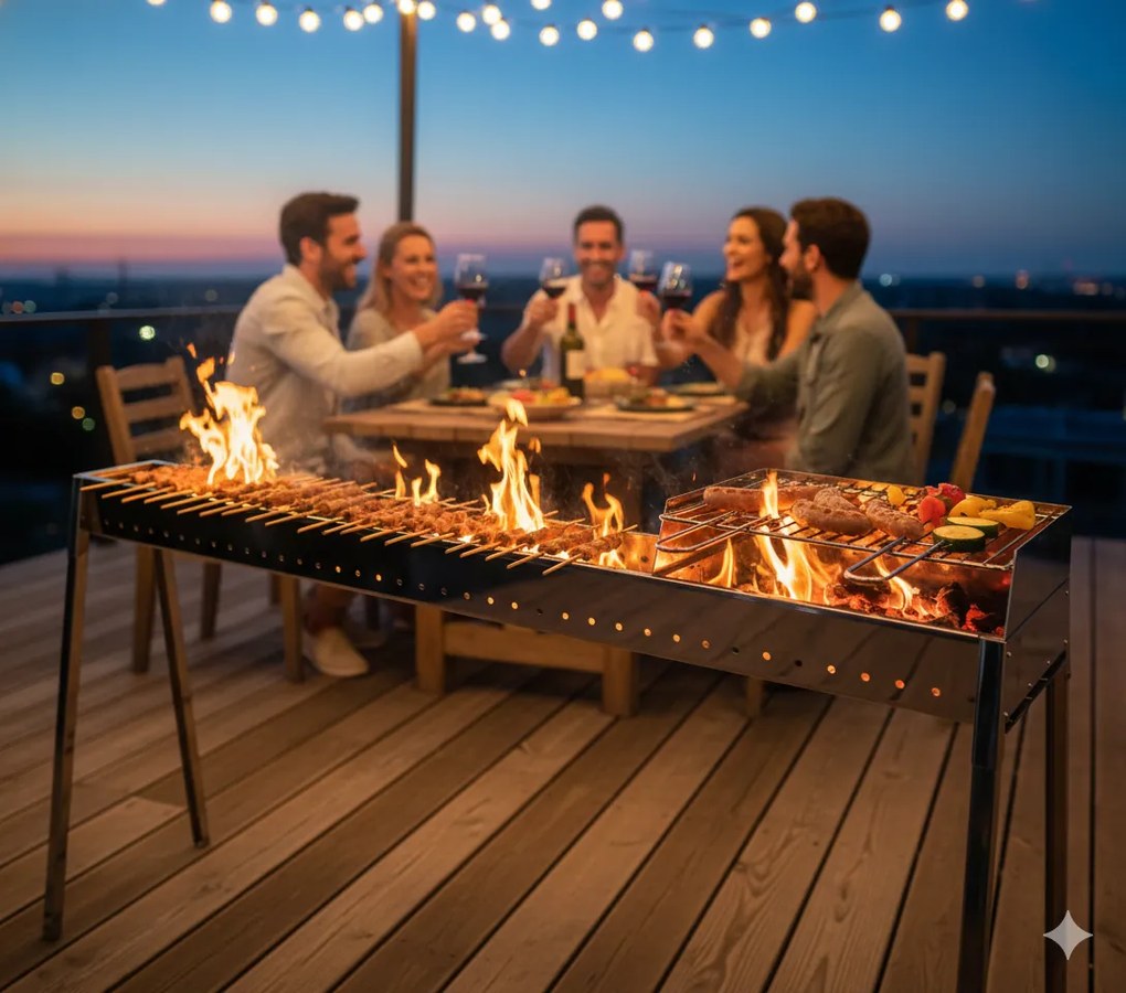 Cuoci Arrosticini a Carbone 140 cm con Barbecue Lisa Luxury Milano Grill 100+40...