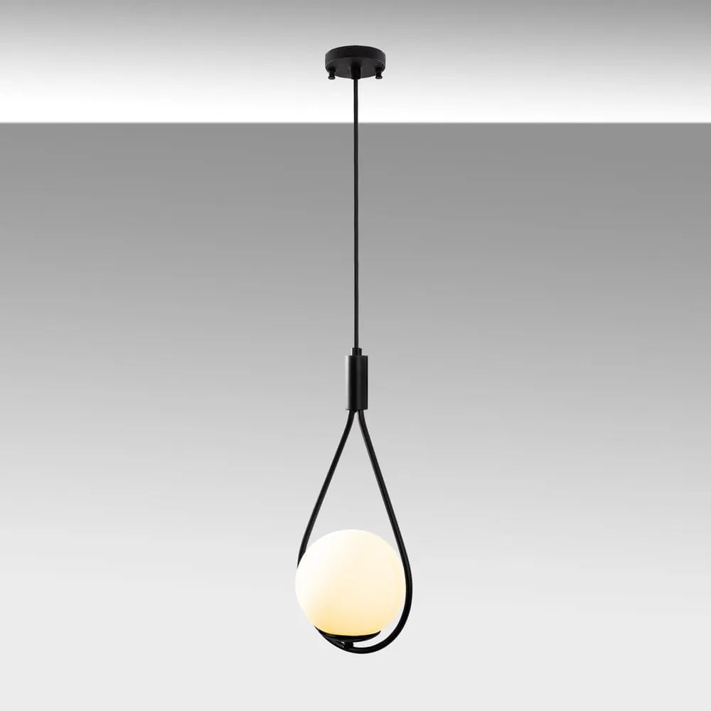 Lampadario nero con paralume in vetro Sessiz – Opviq lights