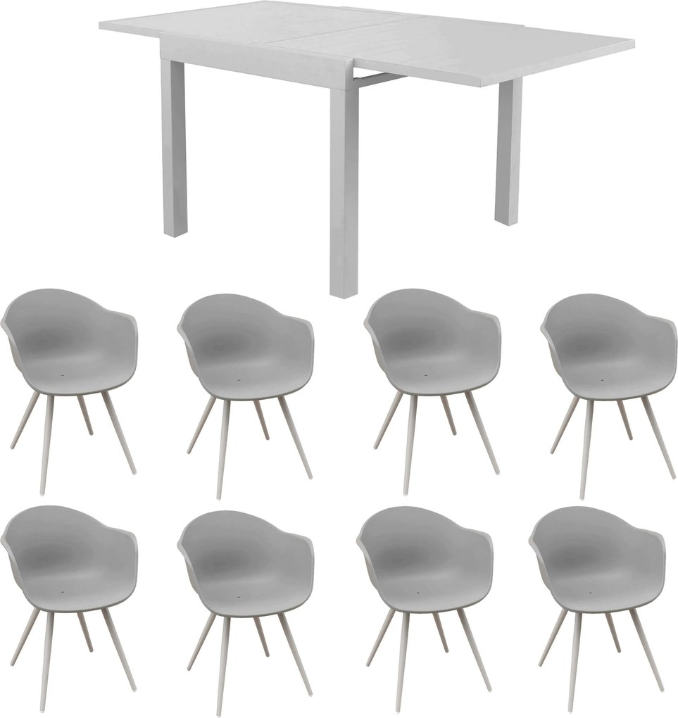 JERRI - set tavolo in alluminio cm 90/180 x 90 x 75 h con 8 Poltrone Dynamo