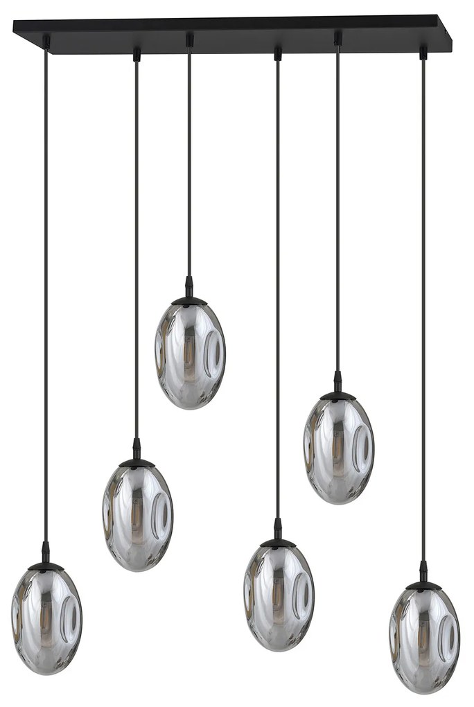 Sospensione Minimal 6 Luci Atalanta Acciaio Nero E Vetro Fumè
