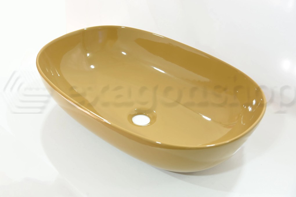 Lavabo 60x39 Da Appoggio Ovale Colorato Curry Lucido Milk Extreme 01526 Nic