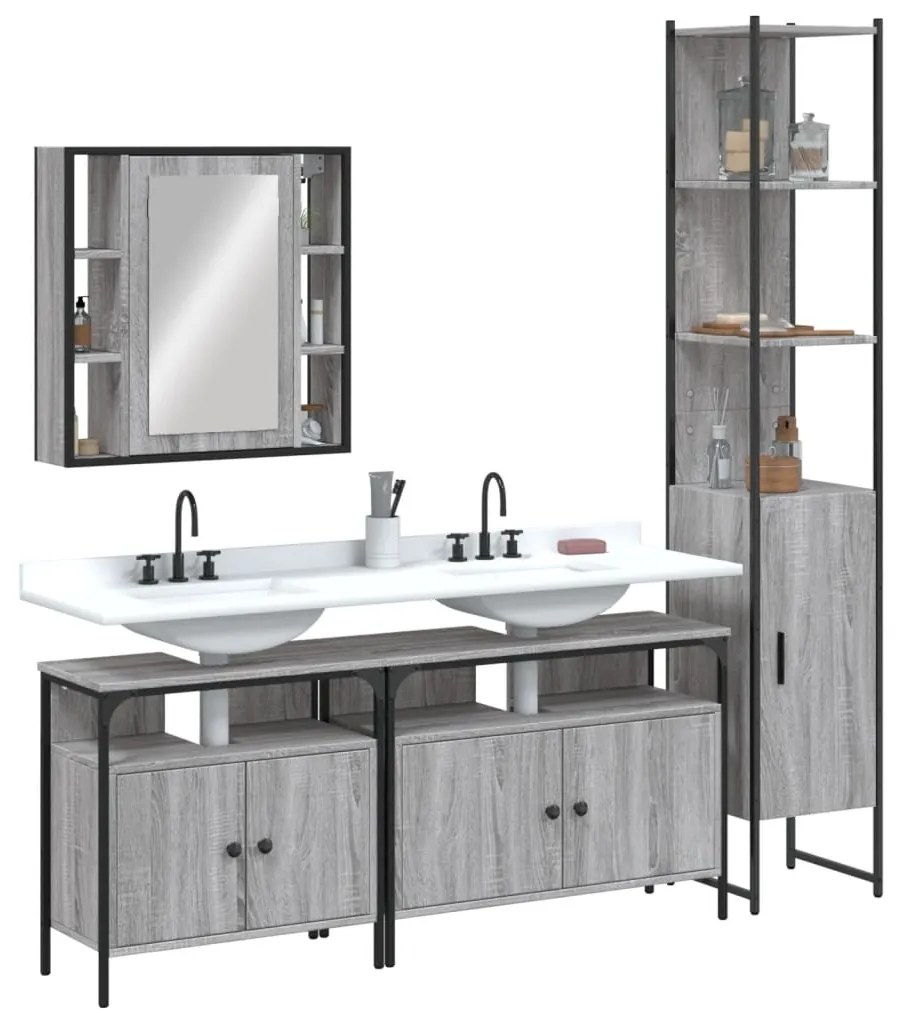 Set mobili da bagno 4 pz grigio sonoma in legno multistrato