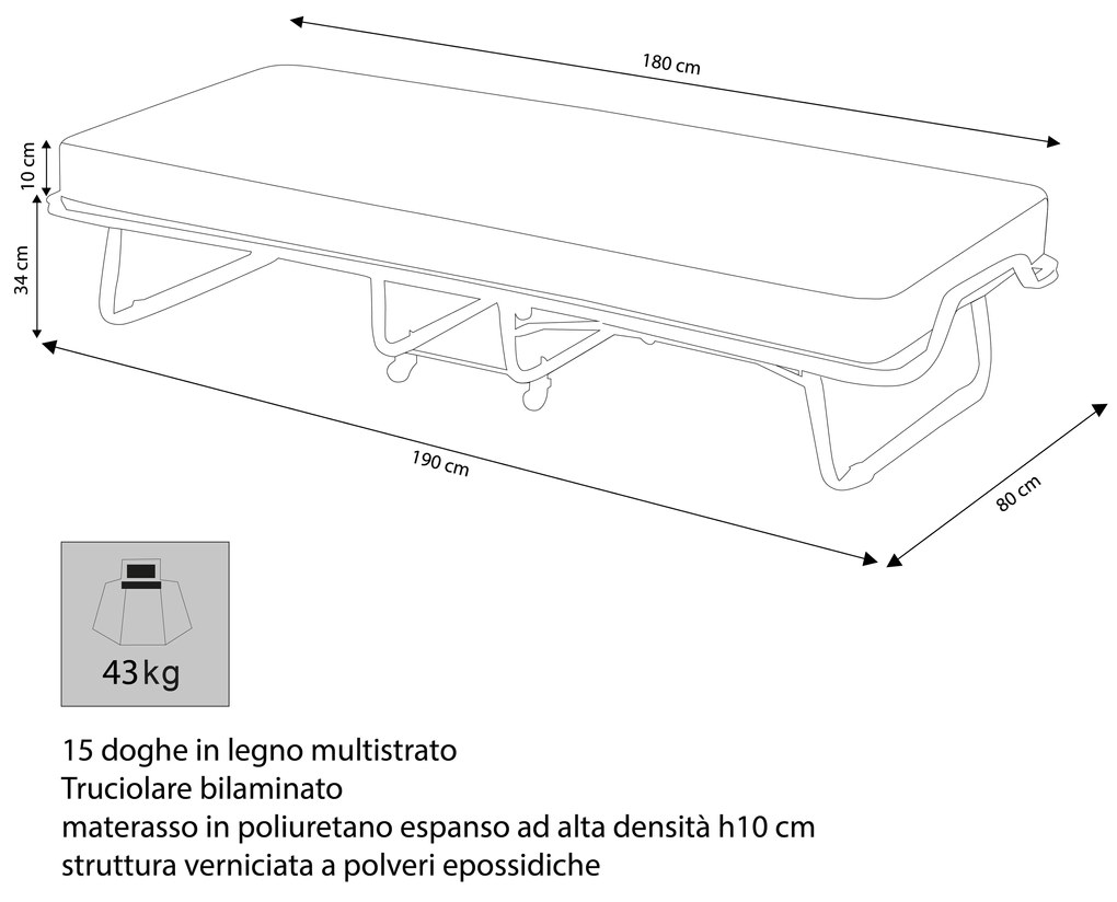 RANDA - brandina pieghevole con materasso