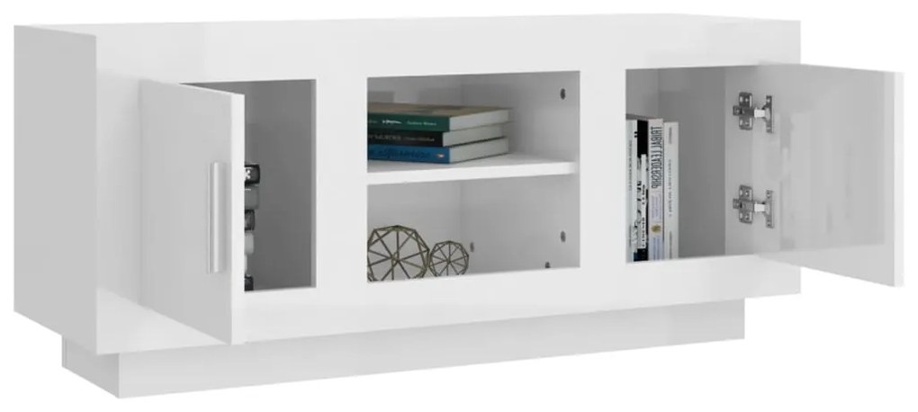 Mobile Porta TV Bianco Lucido 102x35x45 cm in Legno Multistrato