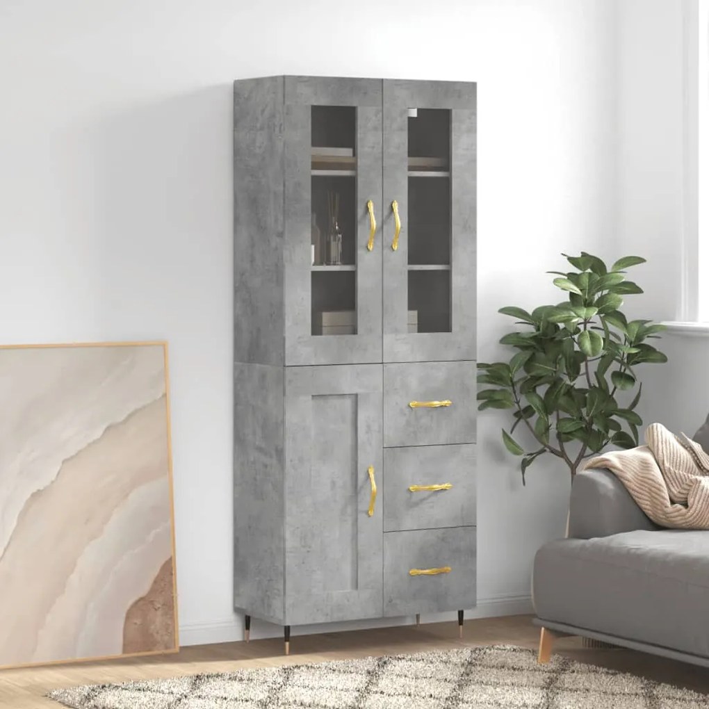 Credenza grigio cemento 69,5x34x180 cm in legno multistrato