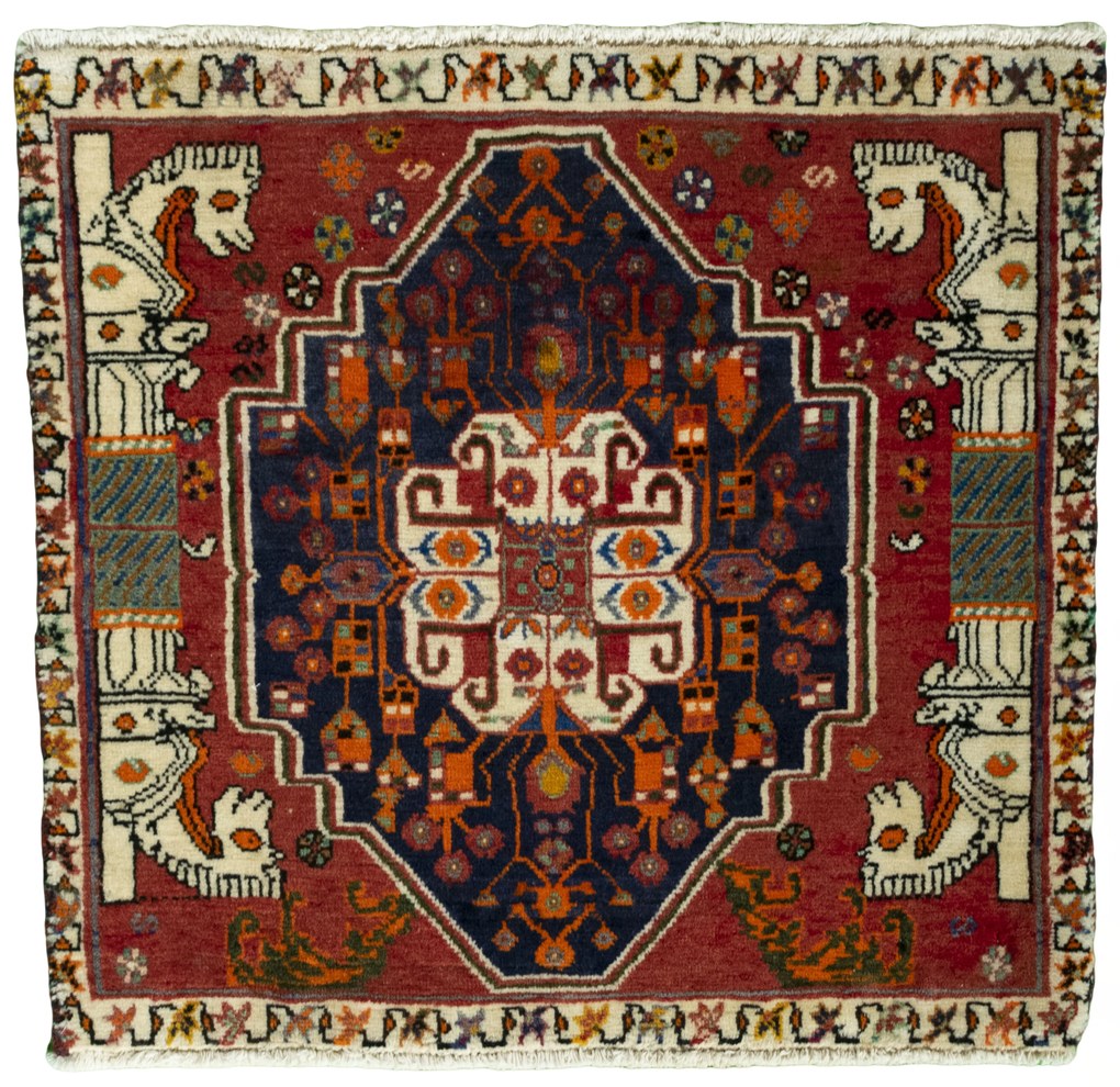 Shiraz Tappeto 70 x 60 Rosso (Iran) Annodato A Mano