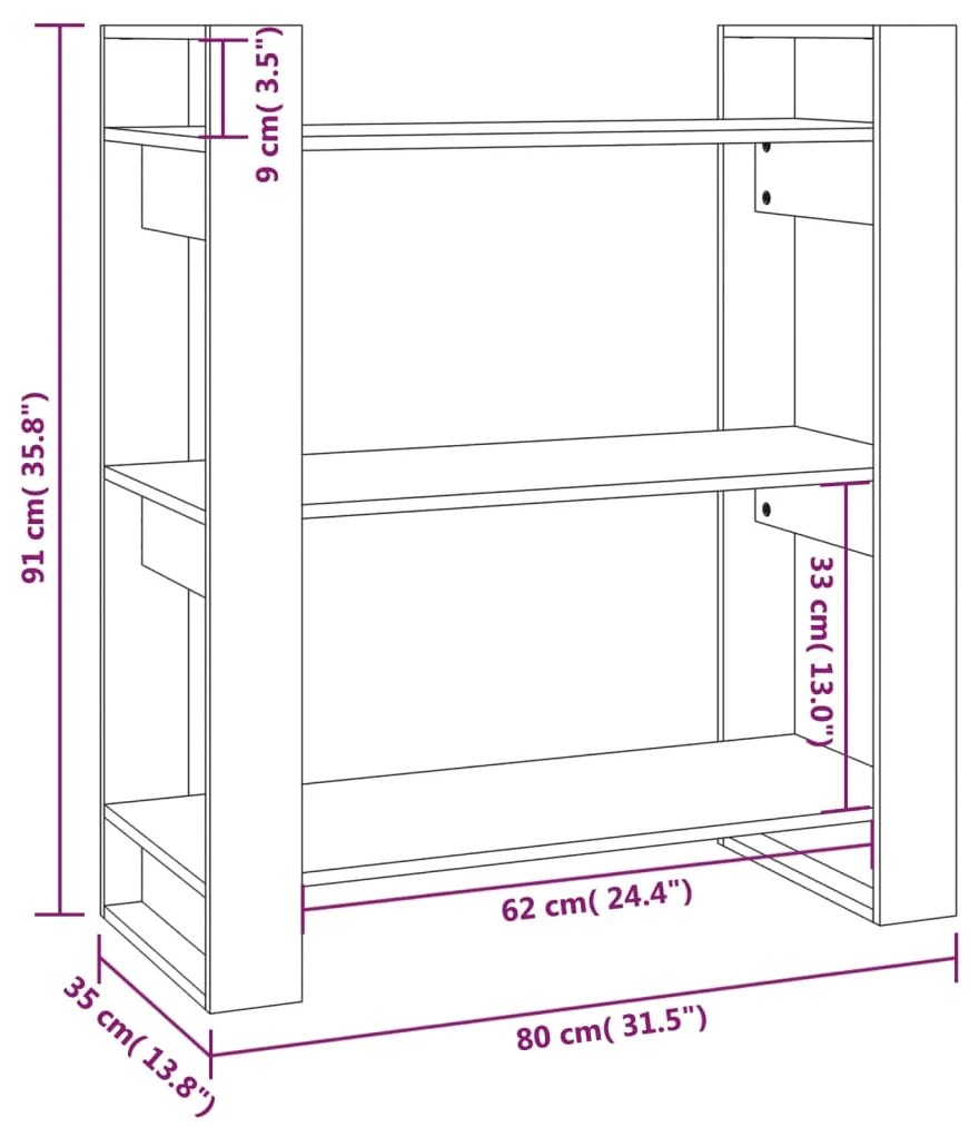 Libreria/Divisorio Bianco 80x35x91 cm Legno Massello di Pino