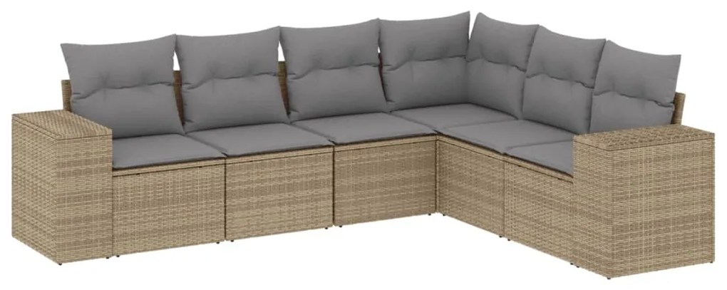 Set Divano da Giardino 6 pz con Cuscini Beige in Polyrattan