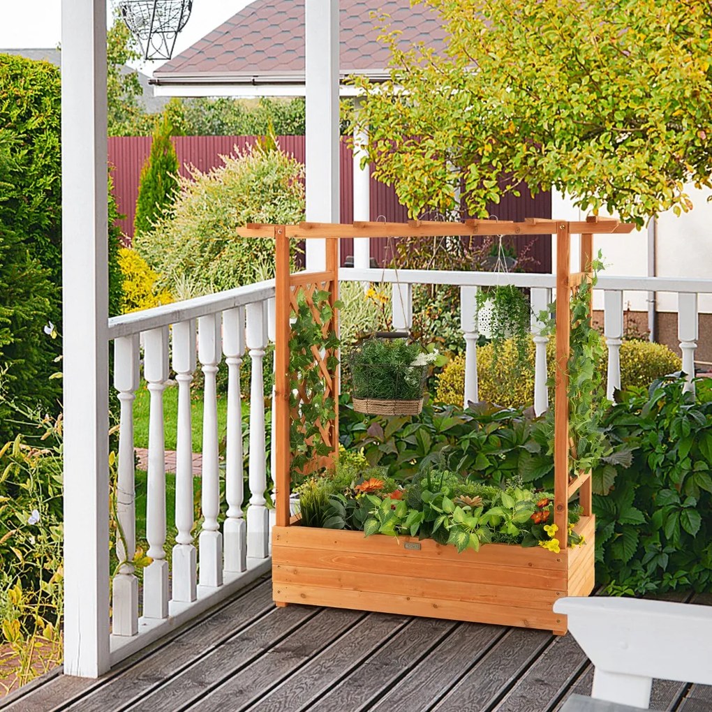 Costway Letto rialzato da giardino con grigliato ad arco, Fioriera in legno da interno esterno Arancione