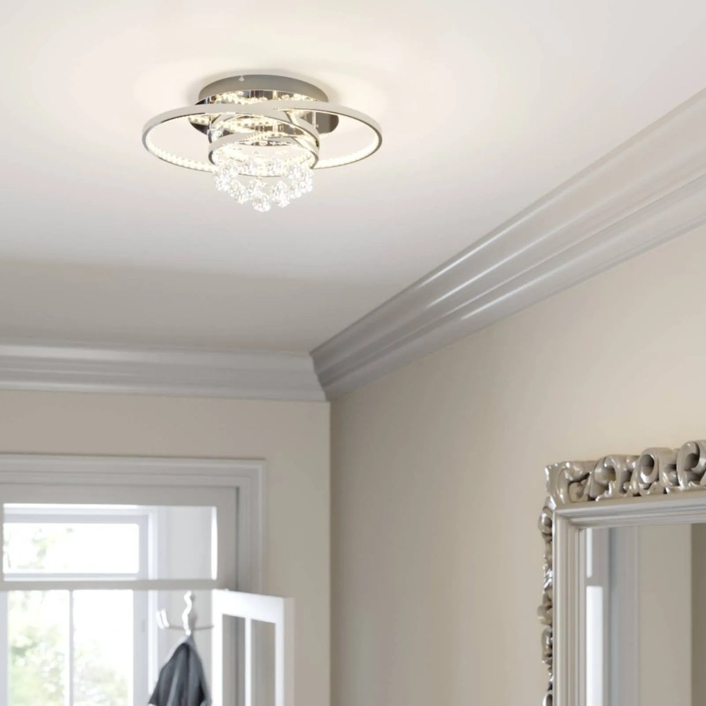 Lucande plafoniera LED Keely, cromato, cristallo, 45 cm