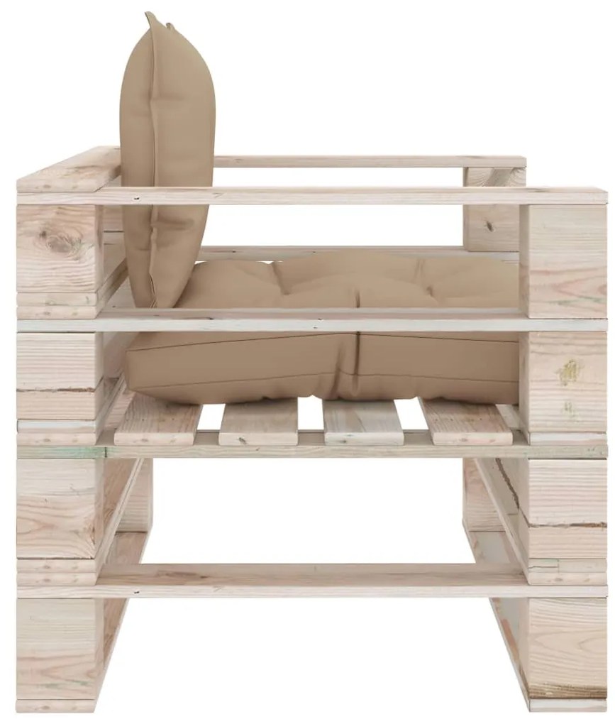 Poltrona da giardino pallet con cuscini beige in legno di pino