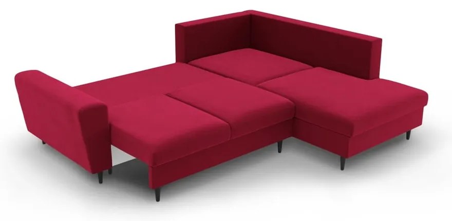 Divano angolare rosso allungabile e con contenitore (con penisola a destra/a L) con rivestimento in velluto Kyoto – Cosmopolitan Design
