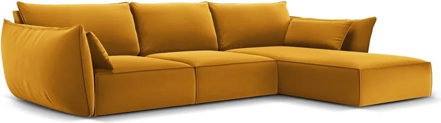 Divano angolare color senape (con penisola a destra/con chaise lounge) con rivestimento in velluto Vanda – Mazzini Sofas