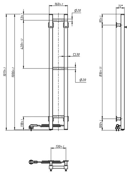 SILOUETTE Scaldasalviette elettrico 187 W/230 V 101,1 cm IP44 Bianco Destro Quadrato