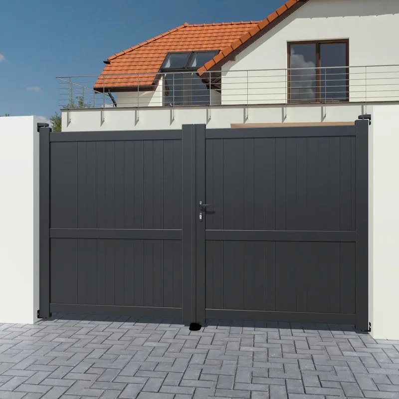 Cancello manuale a braccio articolato e a martinetto Matisse battente GARDENGATE in alluminio grigio antracite, apertura a destra, L 350 x H 179.6 cm, serratura manuale