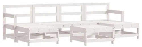 Set Salotto da Giardino 7 pz Bianco in Legno Massello di Pino