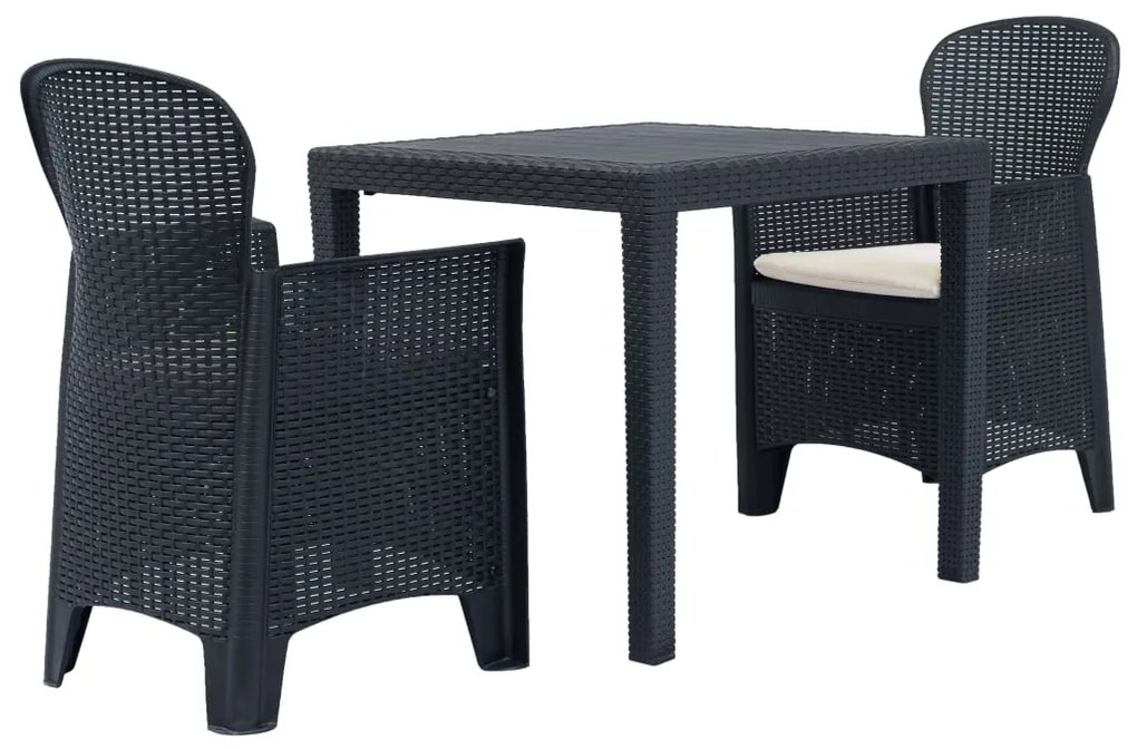 Set Da Bistrò 3 Pz İn Plastica Stile Rattan Antracite /