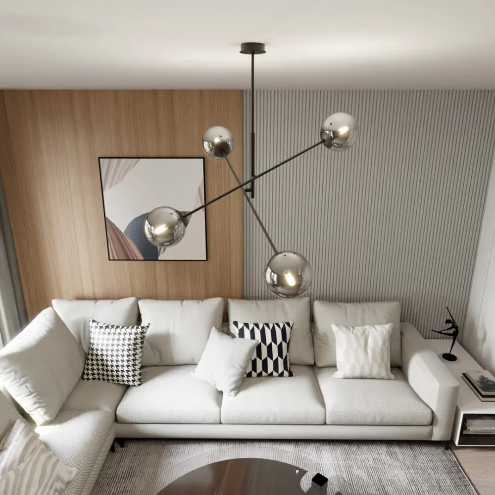 Lampadario a Sospensione in Acciaio e Vetro LINEAR 4 Nero 4xE14 Colore delle Sfere Grafite