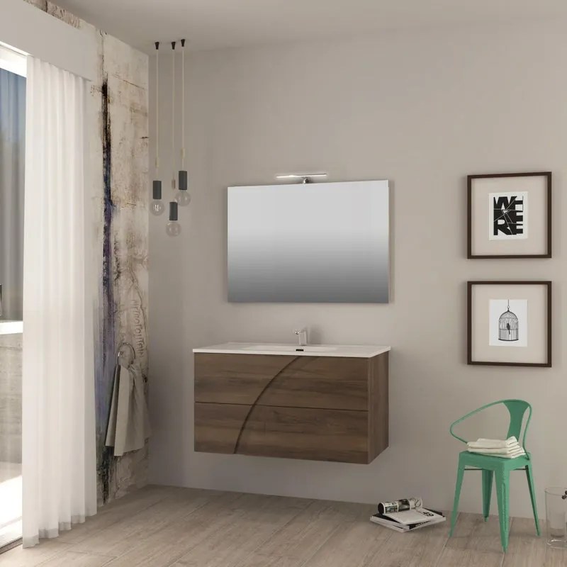 Mobile bagno da fissare con lavabo Monica L 100 x H 55 x P 46 cm noce effetto legno