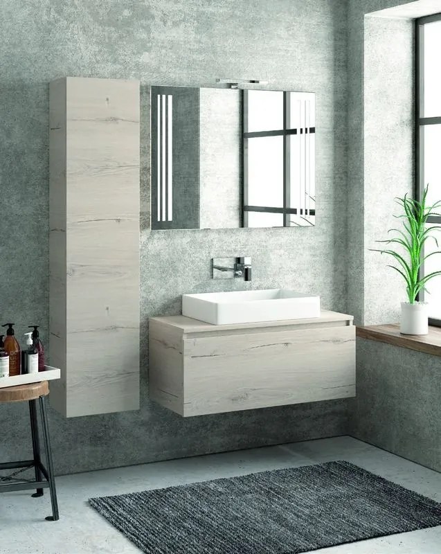 Composizione bagno sospesa 100cm mobile specchio e colonna - KAMALU
