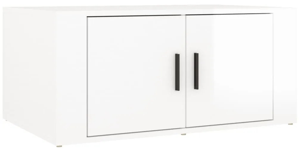 Tavolino da salotto bianco lucido 80x50x36cm legno multistrato