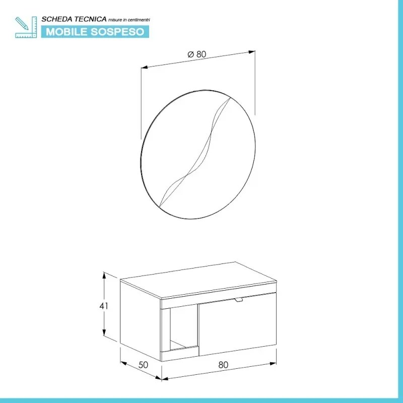 Mobile bagno portalavabo sospeso 80 cm miele con top portoro Maya