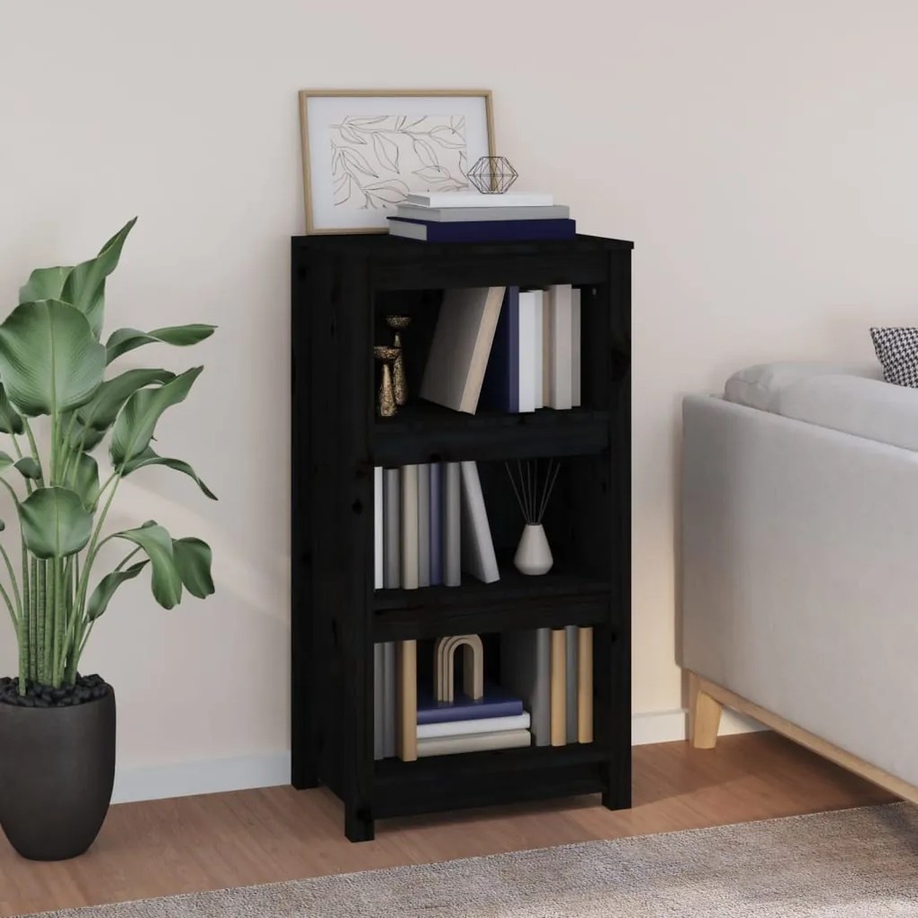 Libreria Nera 50x35x97 Cm İn Legno Massello Di Pino /