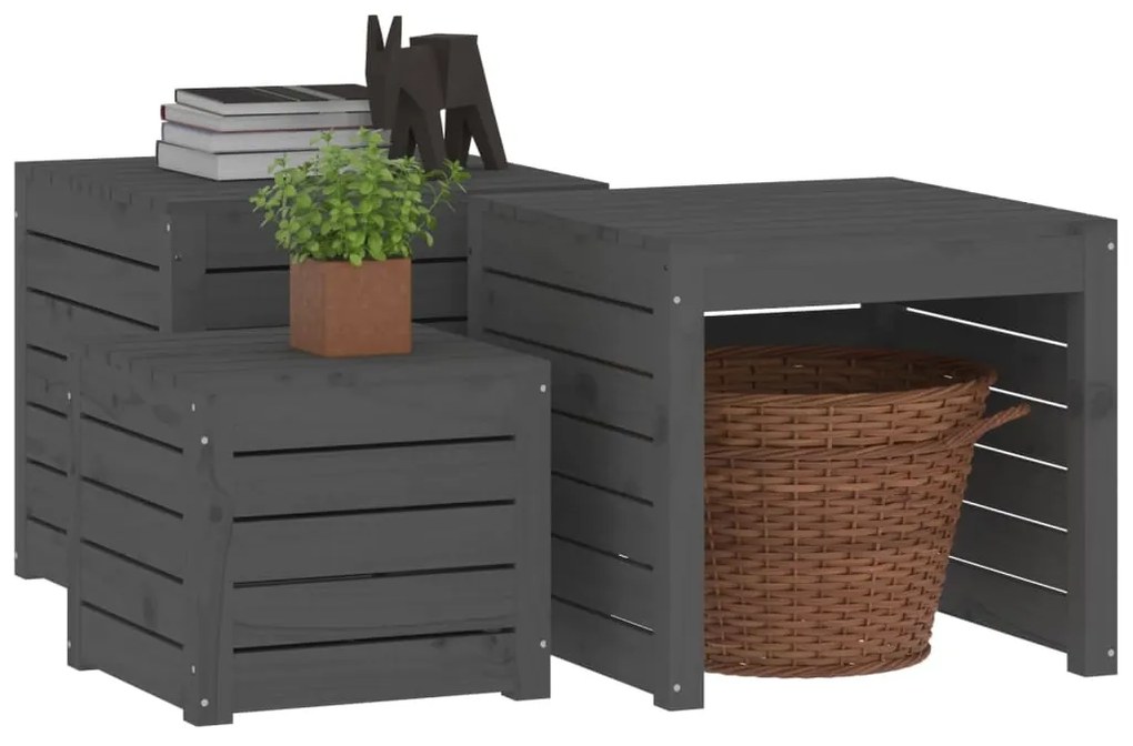 Set cassette da giardino 3 pz grigio in legno massello di pino