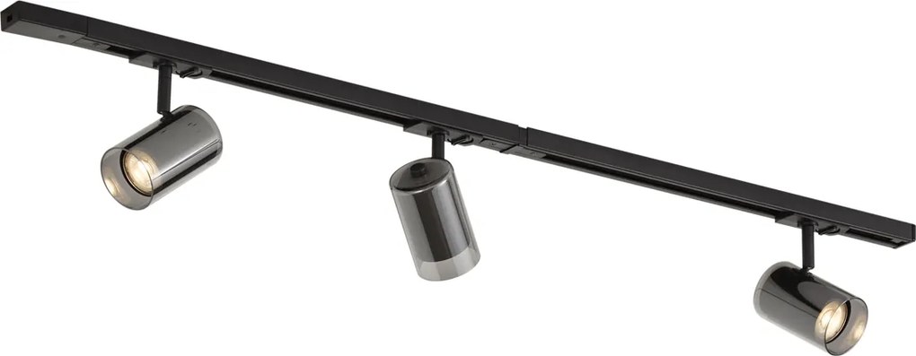 Sistema di illuminazione a binario moderno nero con 3 faretti monofase - Iconic Lloyd
