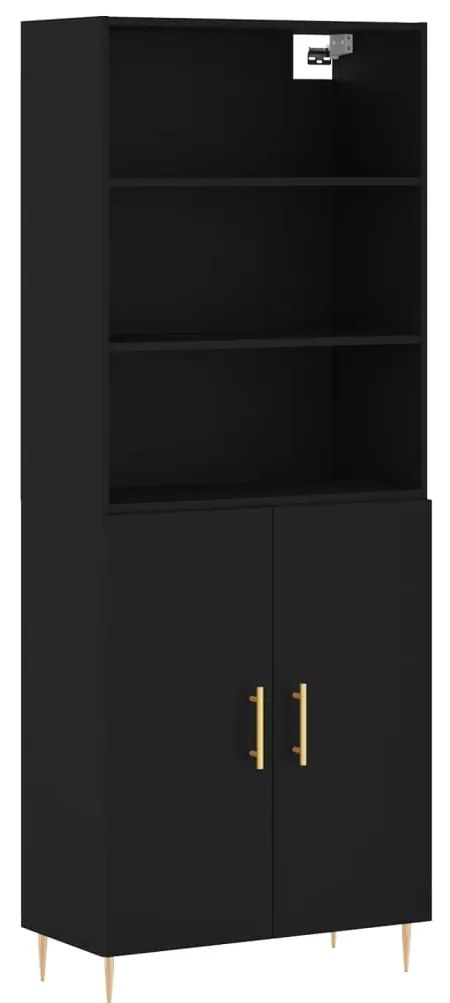 Credenza nera 69,5x34x180 cm in legno multistrato