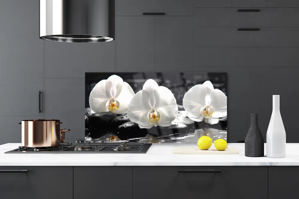 Pannello paraschizzi cucina Fiore di orchidea bianca 100x50 cm