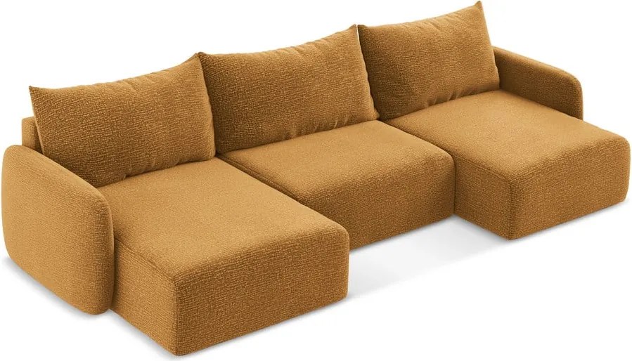 Divano angolare arancione allungabile/con contenitore Kalena – Makamii