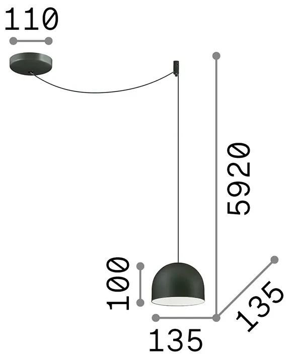 Sospensione Industrial-Minimal Tall Metallo Bianco 1 Luce E27