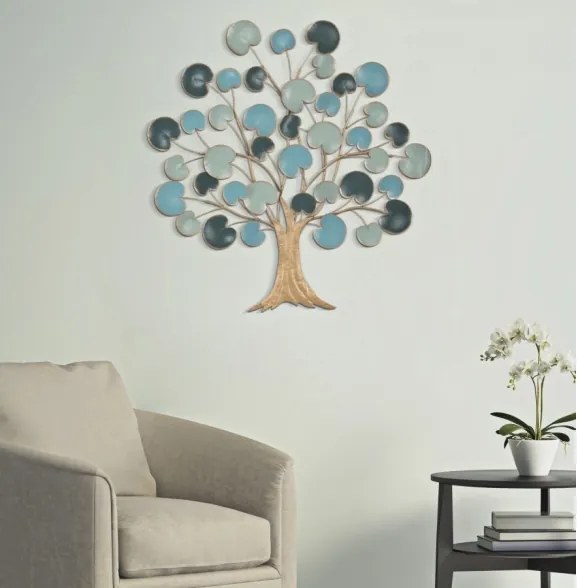 Pannello Decorativo A Parete Albero 89x2,5x90 Cm In Ferro Apple Blu Chiaro
