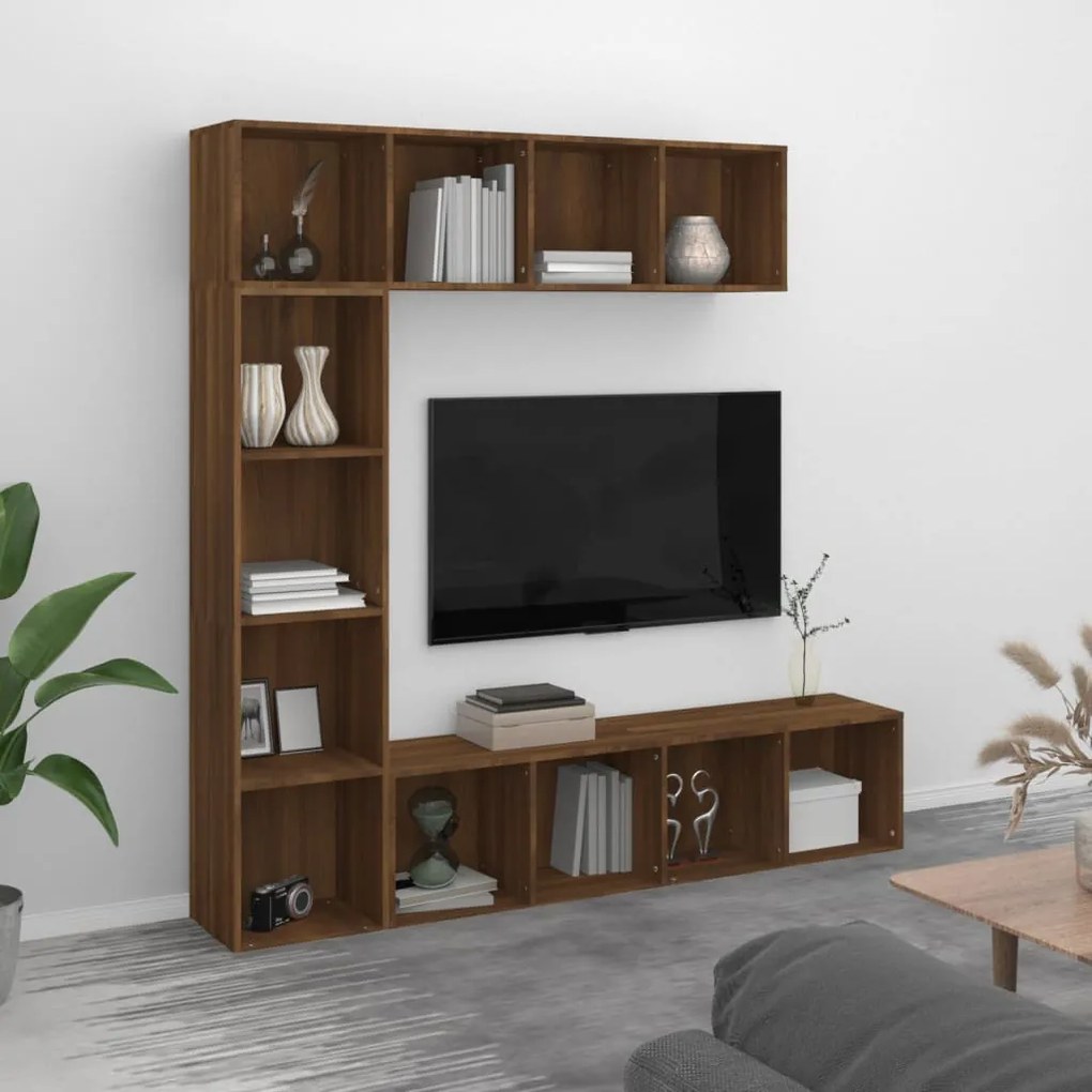 Set mobili libreria / porta tv 3pz rovere marrone 180x30x180 cm