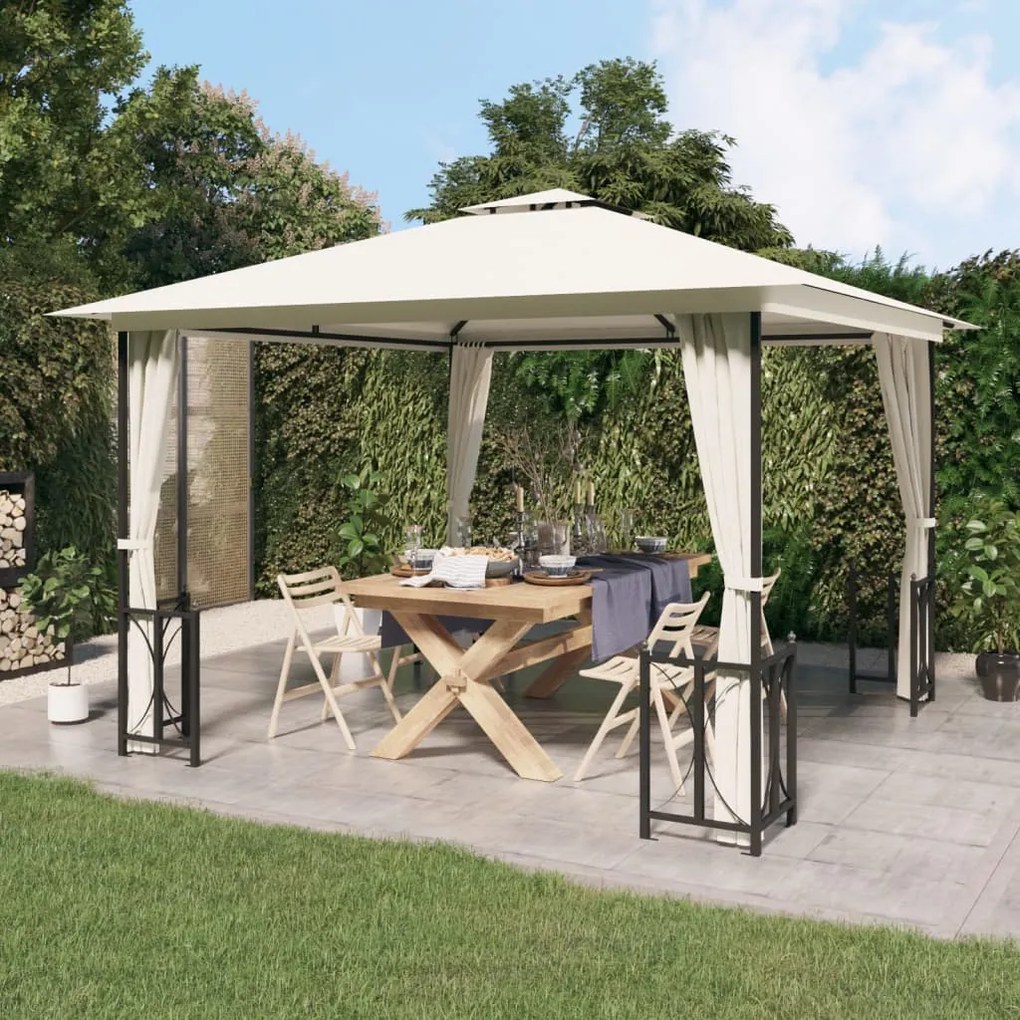 Gazebo Con Teli Laterali E Doppio Tetto 3x3 M Crema /