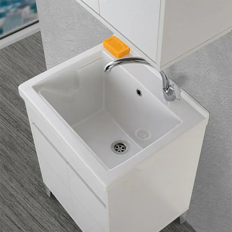 Mobile lavatoio 60x50 cm bianco lucido con vasca in ceramica Way